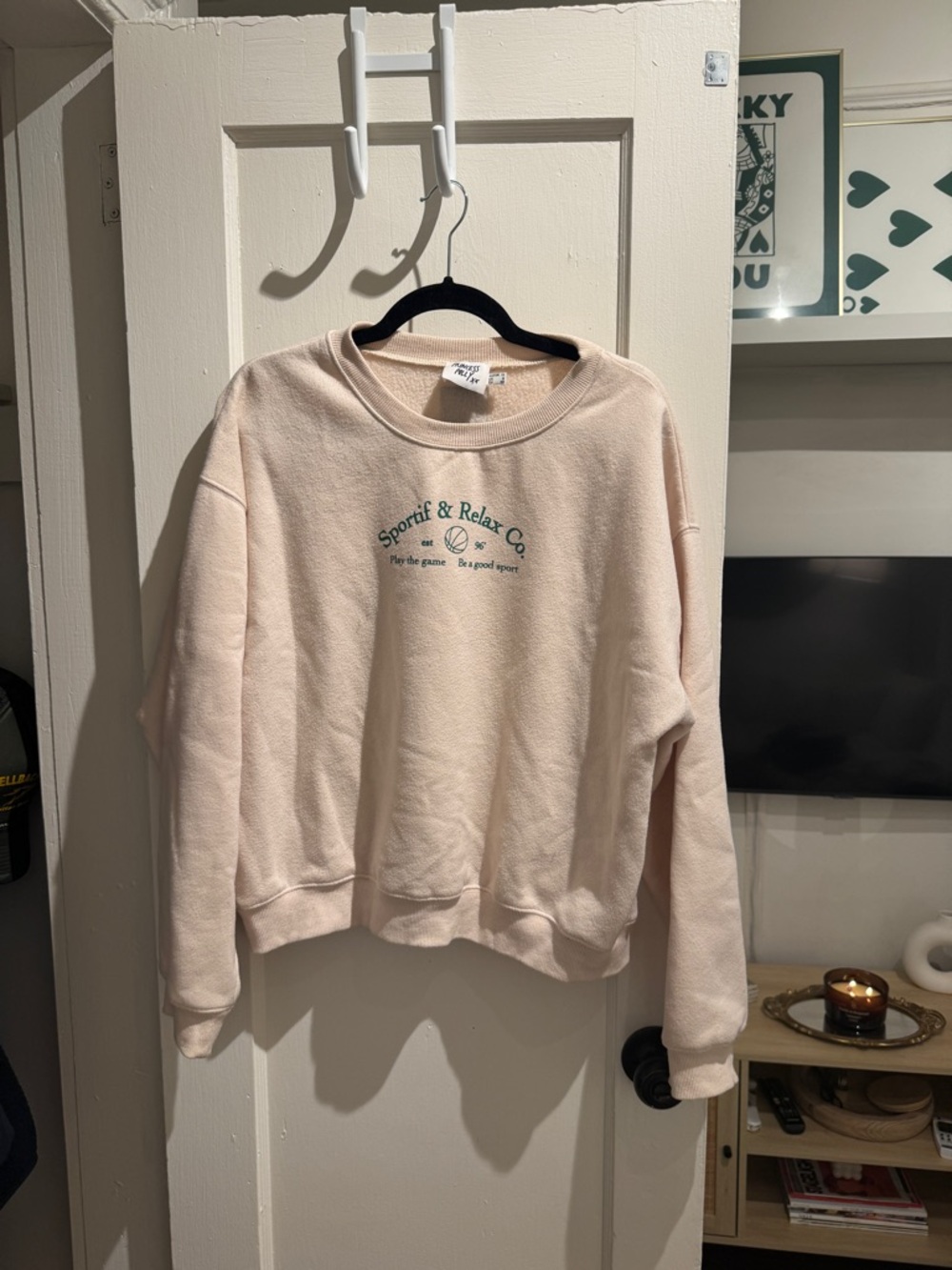 Princess Polly Light Pink Crewneck Sweatshirt with Green Chest Graphic